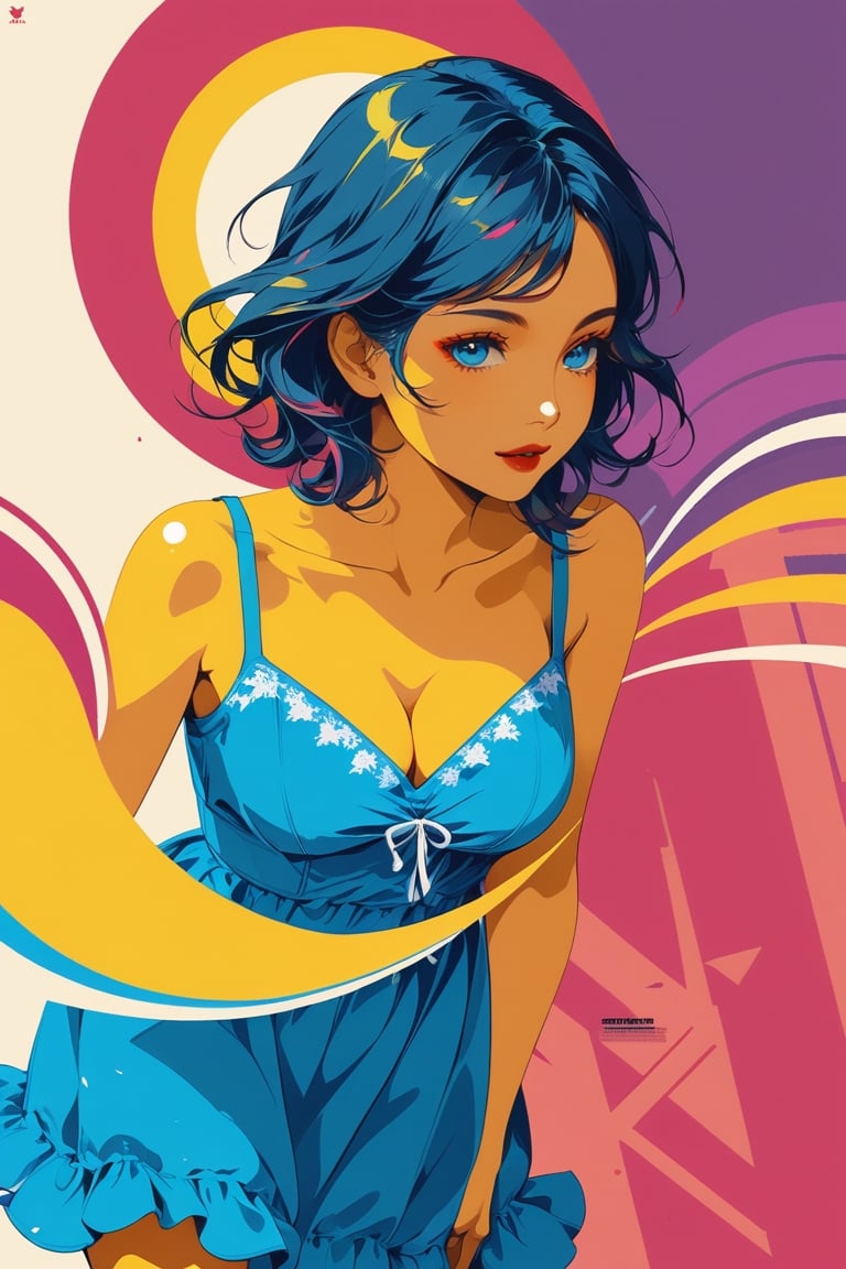 (Amazingly seductive abstract illustration: 1.4), Single girl, Focus on woman, middle of breast, cleavage, (Wearing sundress: 1.3), (Grunge style: 1.2), (Frutiger style : 1.4 ), (Colorful minimalism: 1.3), (Aesthetics of 2004: 1.2), (Beautiful vector shapes: 1.3), (Text "Cute!": 1.1), Text block. BREAK Palm trees, clouds, swirls, x \(symbol\), arrow \(symbol\), heart \(symbol\), gradient background, sharp details, supersaturated. BREAK Top quality, detailed and intricate, original artwork, trendy, mixed media, vector art, vintage, award-winning, artint, SFW, gh3a