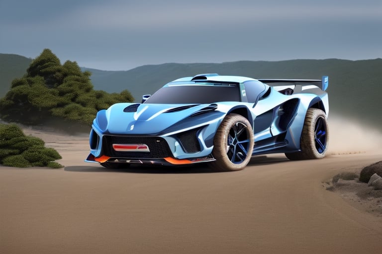 Imagine an offroad supercar built for extreme terrains, with advanced suspension systems and terrain-specific tires. Describe its design, performance features, and the innovative materials used for durability and speed.