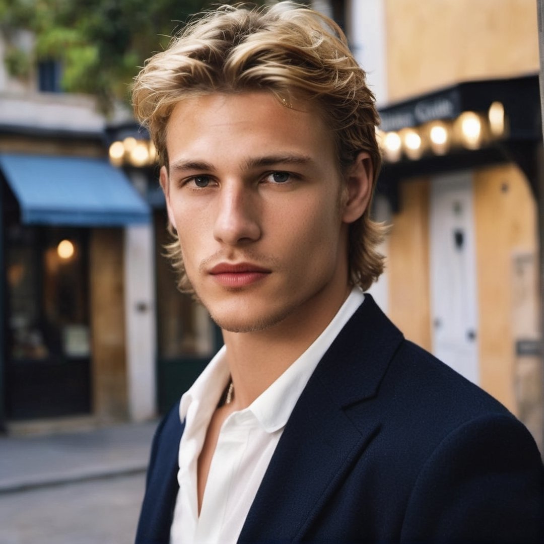 GQ, handsome italian teen man in a party, 2000s, thick eyebrows, defined jawline, crooked nose, mature, 19 years old, slender, punk, stubble, scruffy face, hot, strawberry blonde hair, youthful, boy band, Masterpiece, male model, photography, european, fashion editorial, menswear, Portrait, seductive pose, Mike Faist, Gabriel Aubry, Matheo Renoir, calvin klein, chuck greene, men's magazine, fashion campaign, photography by Hugo Comte, 

8k, cinematic lighting, very dramatic, very artistic, soft aesthetic, innocent, realistic, masterpiece, Camera settings to capture such a vibrant and detailed image would likely include Canon EOS 5D Mark IV, Lens 85mm f/1.8, f/4.0, ISO 100, 1/500 sec,hdsrmr, cinema verite, film still, ((perfect anatomy): 1.5), best resolution, maximum quality, UHD, life with detail, analog, cinematic moviemaker style