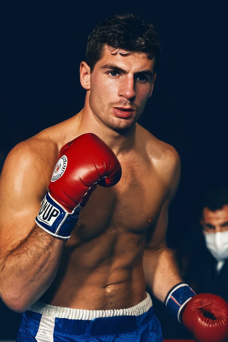 score_9, score_8_up, score_7_up, score_6_up, score_5_up, score_4_up, a italian boxer, handsome, fighter, bantamweight, champion, wearing boxing gloves, olympics, sports, very hairy, chest hair, arm hair, stubble, nerd, old skool, cool, sweat, black hair, youthful, eastern european, Italy, arena, olympics 2024, max verstappen, 

8k, cinematic lighting, very dramatic, very artistic, soft aesthetic, innocent, realistic, masterpiece, hdsrmr, cinema verite, film still, ((perfect anatomy): 1.5), best resolution, maximum quality, UHD, life with detail, analog, cinematic moviemaker style, Movie Still, gq