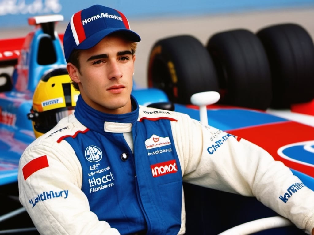 (20 years old man, f1 racer, wearing blue and white nomex suit, handsome, thick eyebrows, blonde, hairy, crooked nose, cute, 1990s, young, varsity, ted colunga, branded nomex suit, scruffy face, open-wheel single-seater formula racing cars, stadium, Charles Leclerc)

8k, cinematic lighting, very dramatic, very artistic, soft aesthetic, innocent, realistic, masterpiece, hdsrmr, cinema verite, film still, ((perfect anatomy): 1.5), best resolution, maximum quality, UHD, life with detail, analog, cinematic moviemaker style,Movie Still