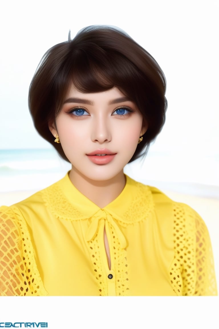 (masterpiece, best quality, photorealistic, high resolution, 8K raw photo)19 yo girl, (blue lace attire),  ,beautiful face, beautiful eyes, beautiful body, beautiful girl, detailed face, detailed hands. makeup, glossy lips ,detailed realistic clothes, makeup, standing and looking at the viewer,
(Background seaside, beach, resort, coconut trees, waves),mm_thingyan,girlvn