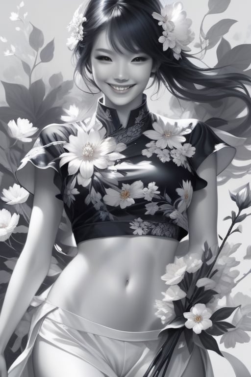 potrait of beautiful girl with beautiful smile holding a flower, higly detailed, trending on artstation, digital art, by stanley artgerm lau, wlop, rossdraws, james jean, andrei riabovitchev, marc simonetti, yoshitaka amano