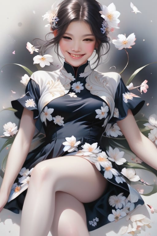 potrait of beautiful girl with beautiful smile holding a flower, higly detailed, trending on artstation, digital art, by stanley artgerm lau, wlop, rossdraws, james jean, andrei riabovitchev, marc simonetti, yoshitaka amano