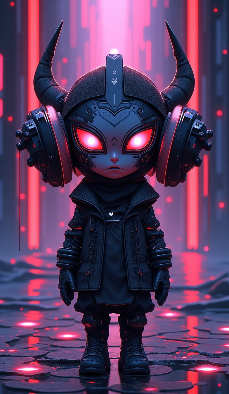 Generate images of chibi characters wearing cyberpunk masks with a futuristic fantasy theme. Images should be highly intricate, elegant, and visually striking, resembling digital paintings. Concept art should be highly detailed and flaunt beauty. Artwork will be created by highly skilled artists known for their compelling, high-quality models. Character designs will be created by Pascal Blanche Rutkowski, known for his hyper-realism. Images should be of the highest quality with cinematic lighting and 16k resolution. Great attention to symmetry will be used to make the characters mysterious and alluring. Artwork should be a masterpiece that displays total perfection and incredible attention to detail, including macro details, voluminous light, realistic reflections on surfaces, and ultra-detailed textures. Utilize cinematic effects to enhance the overall visual impact. For best quality, images should be UHD and sharply focused.,niji style