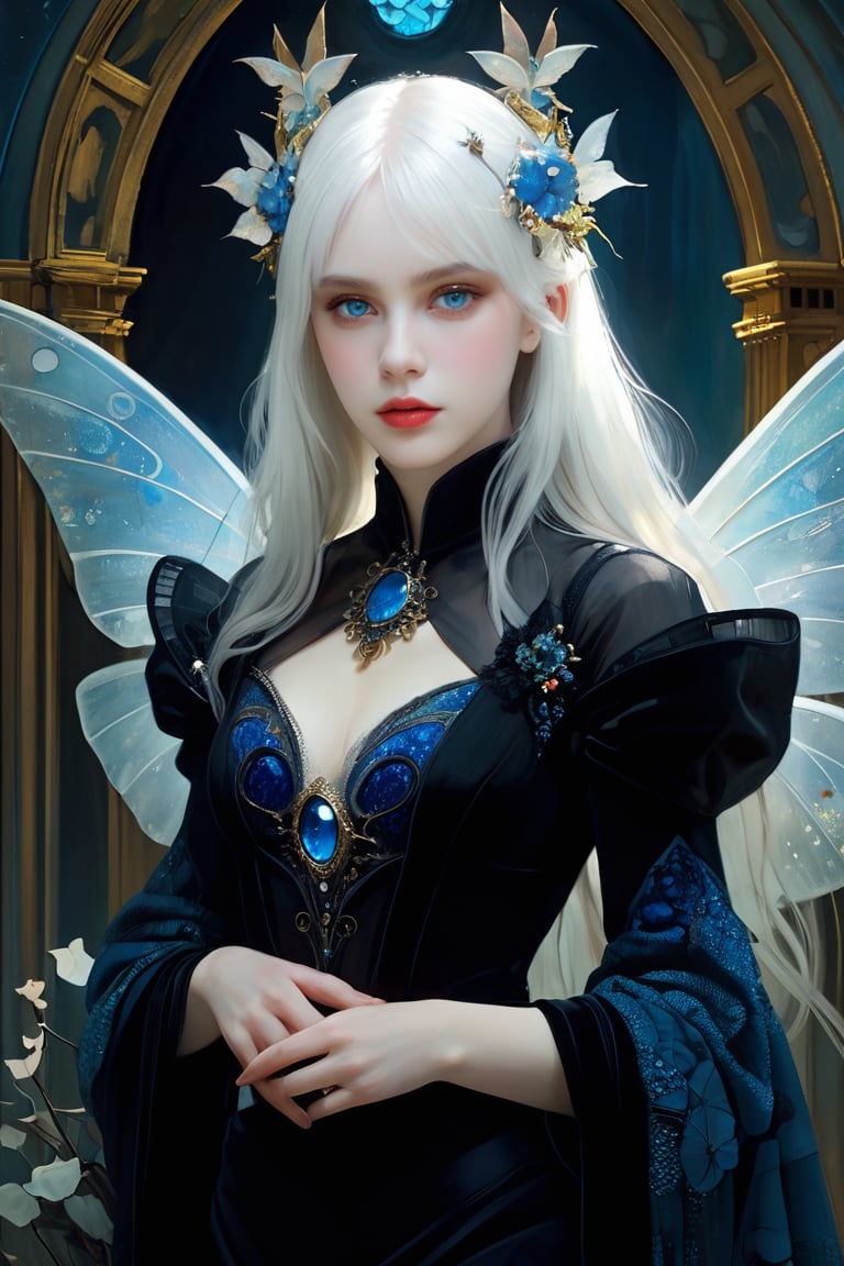 (ice queen, white hair, blue, skin, darkness is consuming her, art by melanie delon, victoria francés, yossi kotler, jeremy mann, catrin welz-stein, ken cushart, paranormal, muted colors, matte, wlop, mucha. Kuindzhi, su-ke, Paul Kwon, Odilon Redon, guillermo del toro, Jeremy Mann, Gustav Klimt, Mikhail Vrubel, Amedeo Modigliani, Henri Rousseau, Ferdinand Hodler, miciangels), Detailed Textures, high quality, high resolution, high Accuracy, realism, color correction, Proper lighting settings, harmonious composition, Behance works,sad