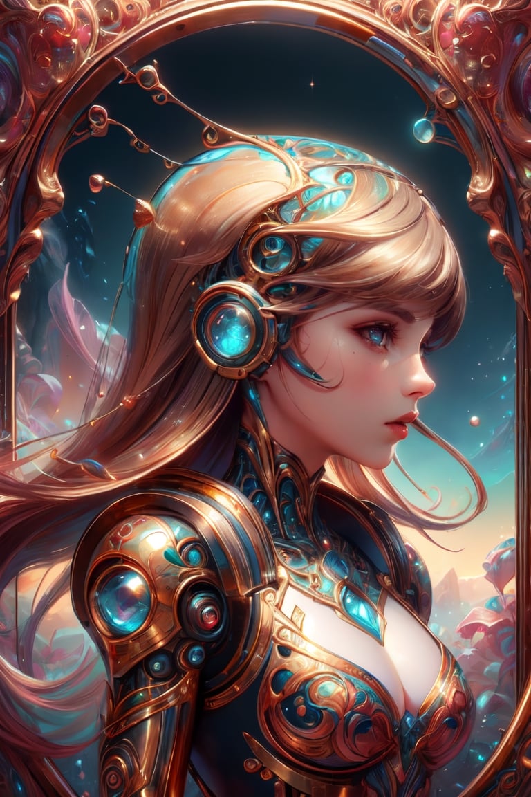 (8k portrait of a beautiful cyborg with brown hair, intricate and elegant, highly detailed and majestic digital photography, art by artgerm and ruan jia and greg rutkowski Surreal painting gold butterfly filigree, broken glass, side lights , finely detailed beautiful eyes), Detailed Textures, high quality, high resolution, high Accuracy, realism, color correction, Proper lighting settings, harmonious composition, Behance works, DonMBl00mingF41ryXL, DonMF41ryW1ng5, ftifa