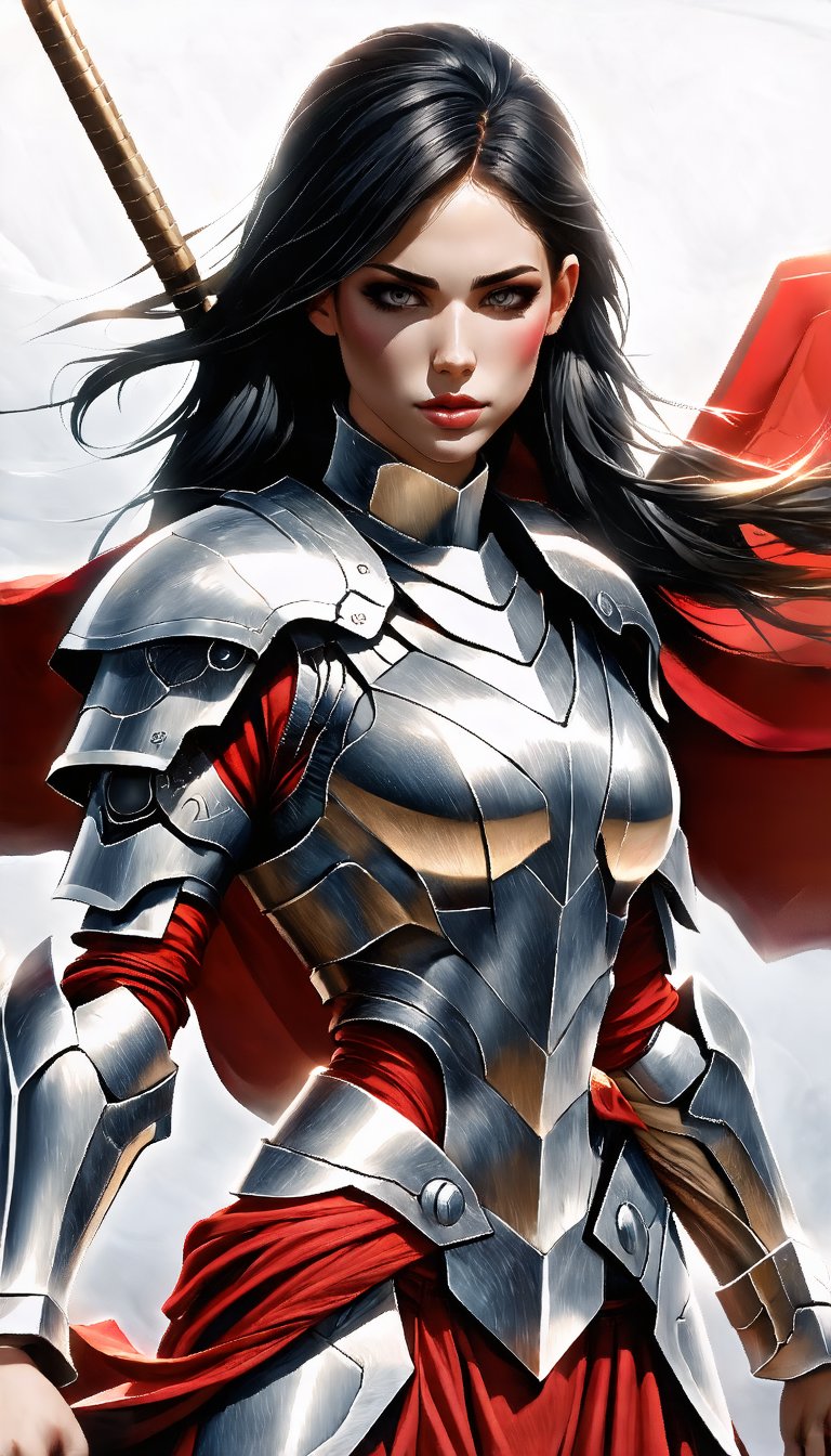 (With the theme of "infinite", draw powerful battle scenes, amazingly beautiful female warriors, precise and neat faces, silver armor, and backgrounds that match the characters), Detailed Textures, high quality, high resolution, high Accuracy, realism, color correction, Proper lighting settings, harmonious composition, Behance works,kmgirl1