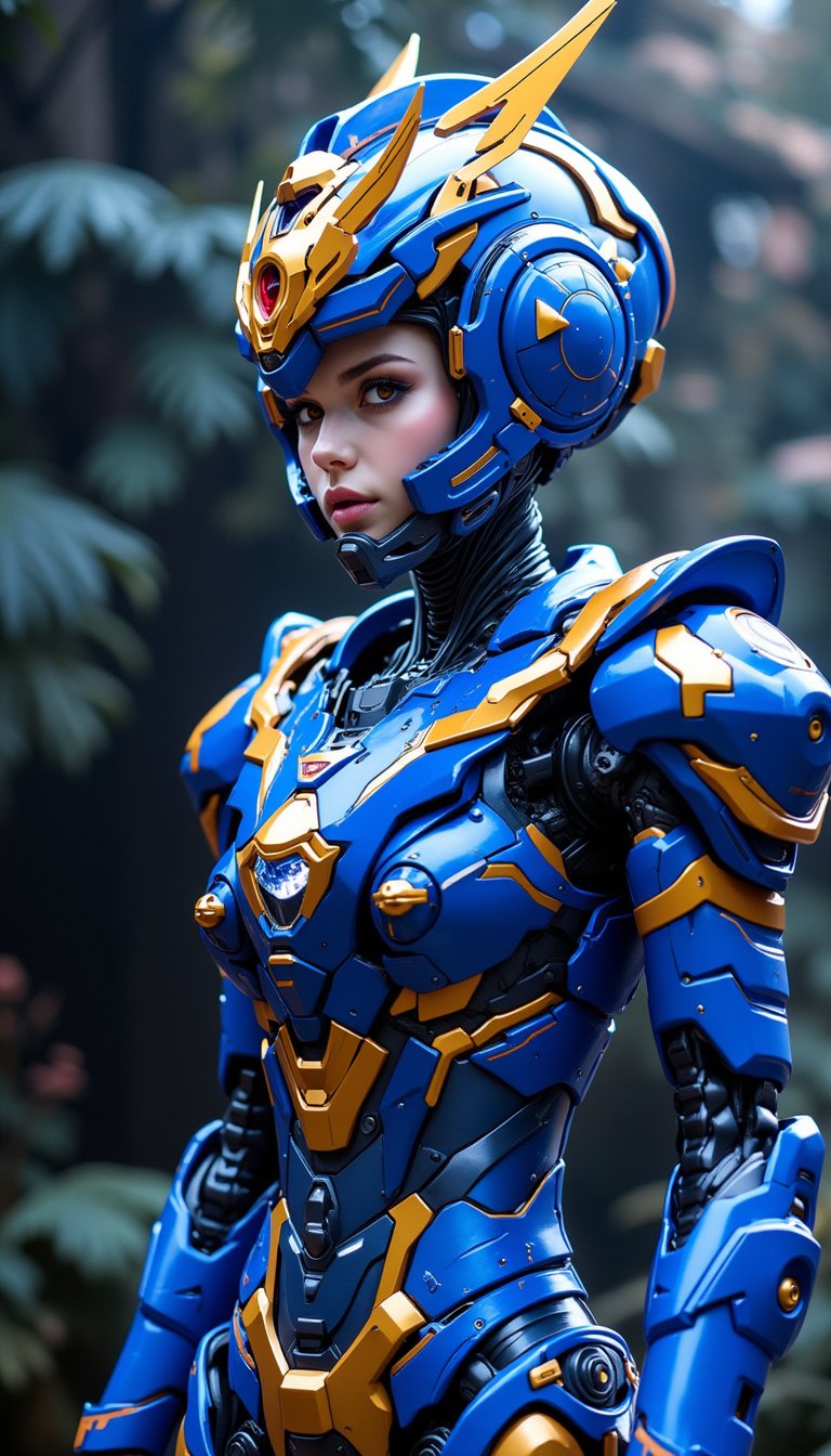 Unparalleled beauty, gold, ultramarine blue, epic mecha,Neon