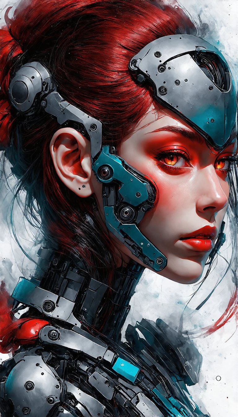 (A biomechanical marvel: Render a cybernetic organism with intricately intertwined synthetic and organic components, showcasing the harmonious merger of technology and nature.cyborg, harsh lighting, vivid color palette, pastels, line drawing, sketch, fashion, background, and ink painting in the style of artists like Russ Mills, Darek Zabrocki, and Jean-Baptiste Monge, Miki Asai Macro photography, close-up, hyper detailed, trending on artstation, sharp focus, studio photo, intricate details, highly detailed), Detailed Textures, high quality, high resolution, high Accuracy, realism, color correction, Proper lighting settings, harmonious composition, Behance works,cocoart,ek_art_b00ster