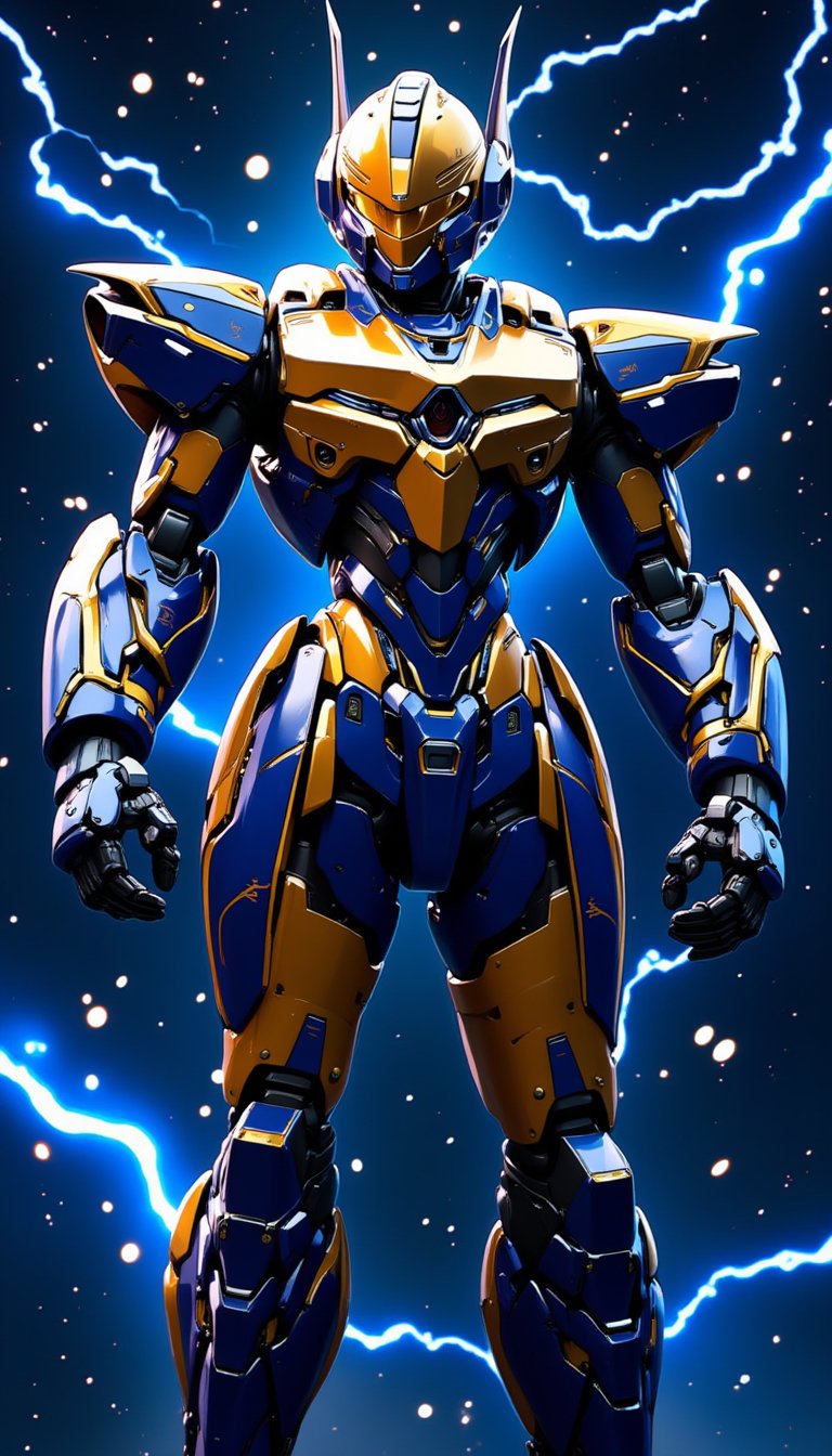 Unparalleled beauty, Geometric, gold_(metal), ultramarine blue,epic mecha