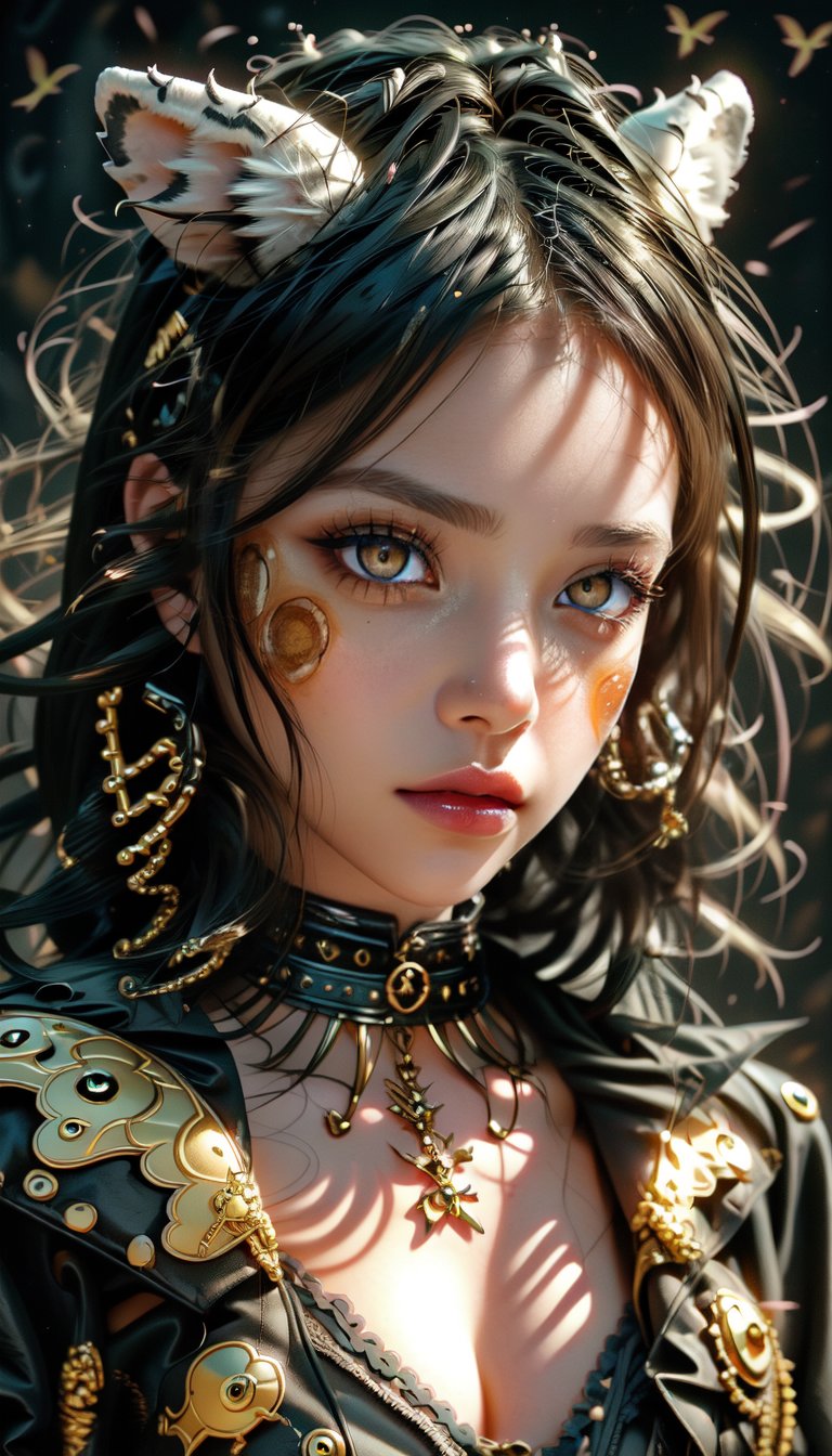 (1girl, creates beautiful women with the theme of "animal punk"), Detailed Textures, high quality, high resolution, high Accuracy, realism, color correction, Proper lighting settings, harmonious composition, Behance works,1 girl,milf,Detailedface,Gothic