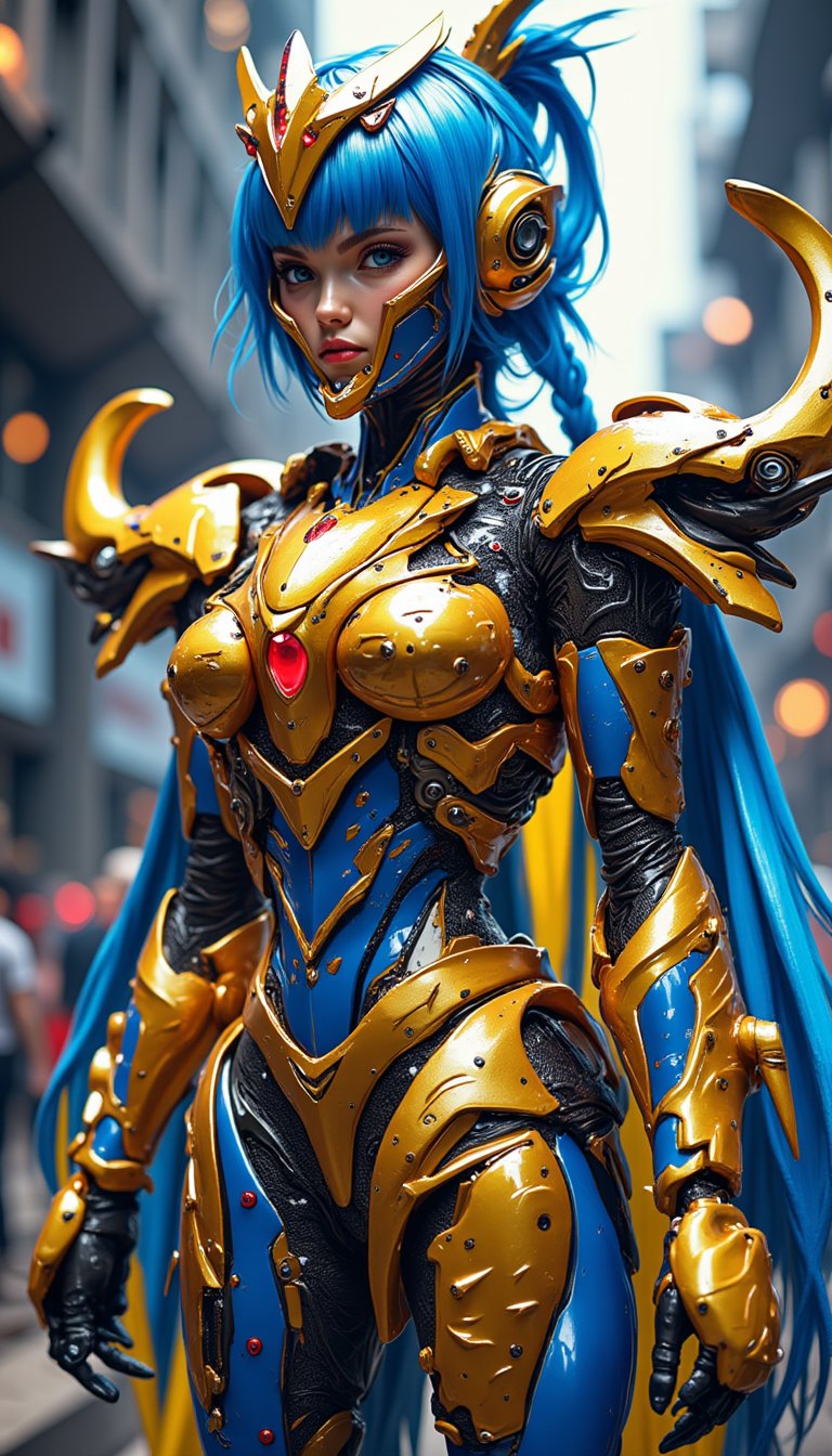 Unparalleled beauty, gold, ultramarine blue, epic mecha,Neon