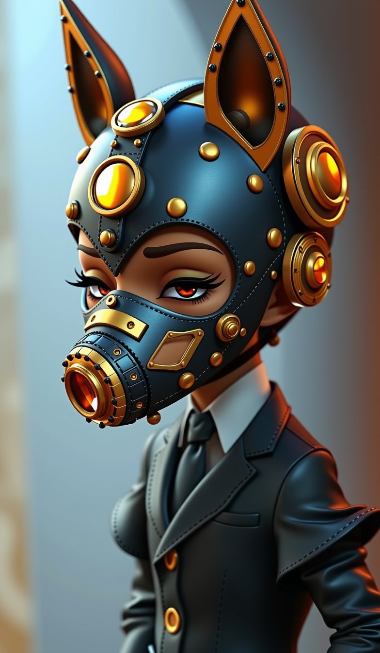 Generate an image of a chibi character wearing a steampunk mask with a retro fantasy theme. The image should be highly intricate, elegant, and visually striking, resembling a digital painting. The concept art should be highly detailed and show off beauty. The artwork should be created by a highly skilled artist known for his compelling, high-quality models. The character design should be created by Pascal Blanche Rutkowski, known for his hyperrealism. The image should have cinematic lighting and be of the highest quality with a resolution of 16k. Pay close attention to symmetry, making the character mysterious and alluring. The artwork should be a masterpiece that displays total perfection and incredible attention to detail, including macro details, voluminous light, realistic reflections on surfaces, and ultra-detailed textures. Utilize cinematic effects to enhance the overall visual impact. For best quality, the image should be UHD and sharply focused.
