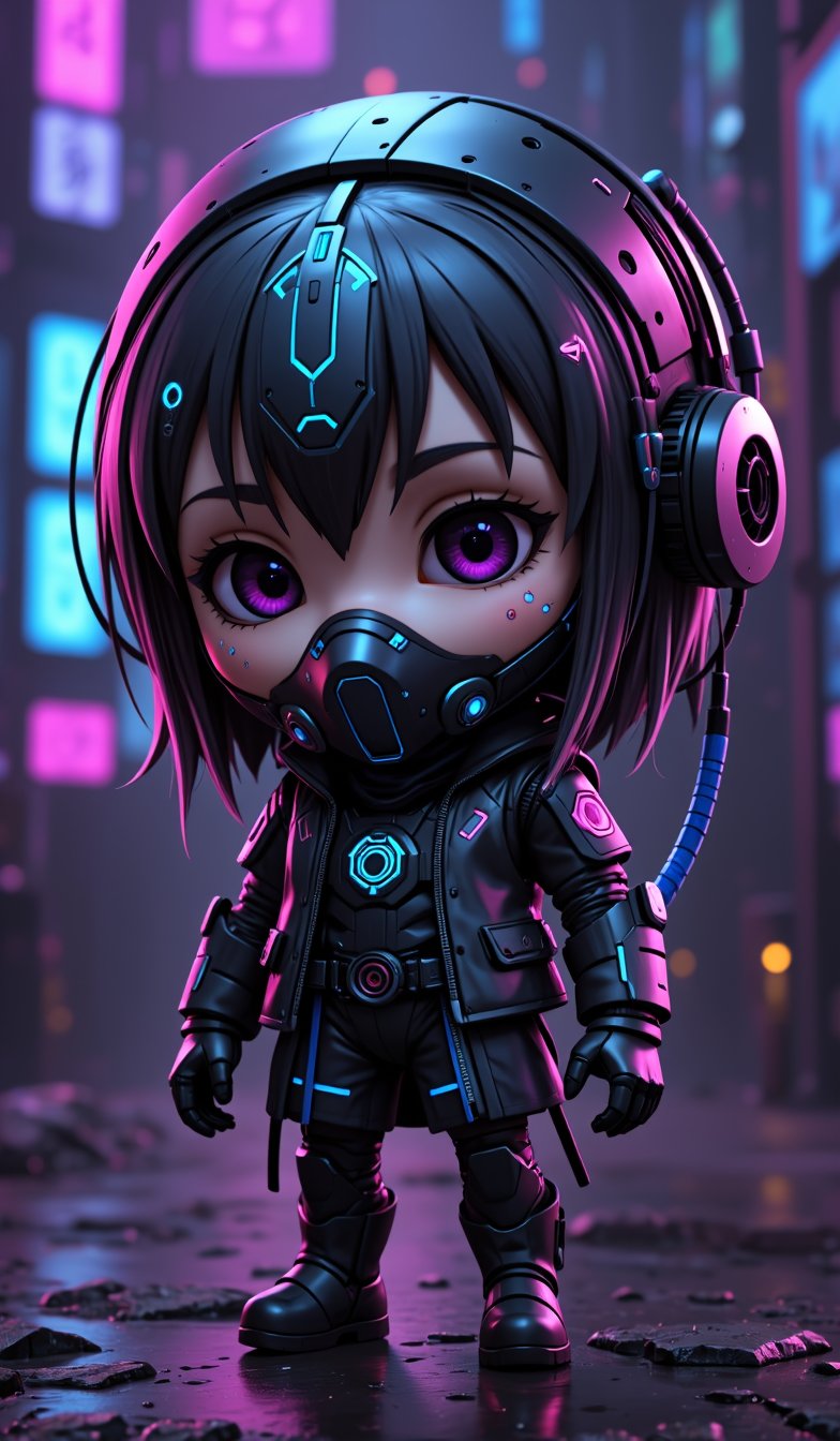 Generate images of chibi characters wearing cyberpunk masks with a futuristic fantasy theme. Images should be highly intricate, elegant, and visually striking, resembling digital paintings. Concept art should be highly detailed and flaunt beauty. Artwork will be created by highly skilled artists known for their compelling, high-quality models. Character designs will be created by Pascal Blanche Rutkowski, known for his hyper-realism. Images should be of the highest quality with cinematic lighting and 16k resolution. Great attention to symmetry will be used to make the characters mysterious and alluring. Artwork should be a masterpiece that displays total perfection and incredible attention to detail, including macro details, voluminous light, realistic reflections on surfaces, and ultra-detailed textures. Utilize cinematic effects to enhance the overall visual impact. For best quality, images should be UHD and sharply focused.
