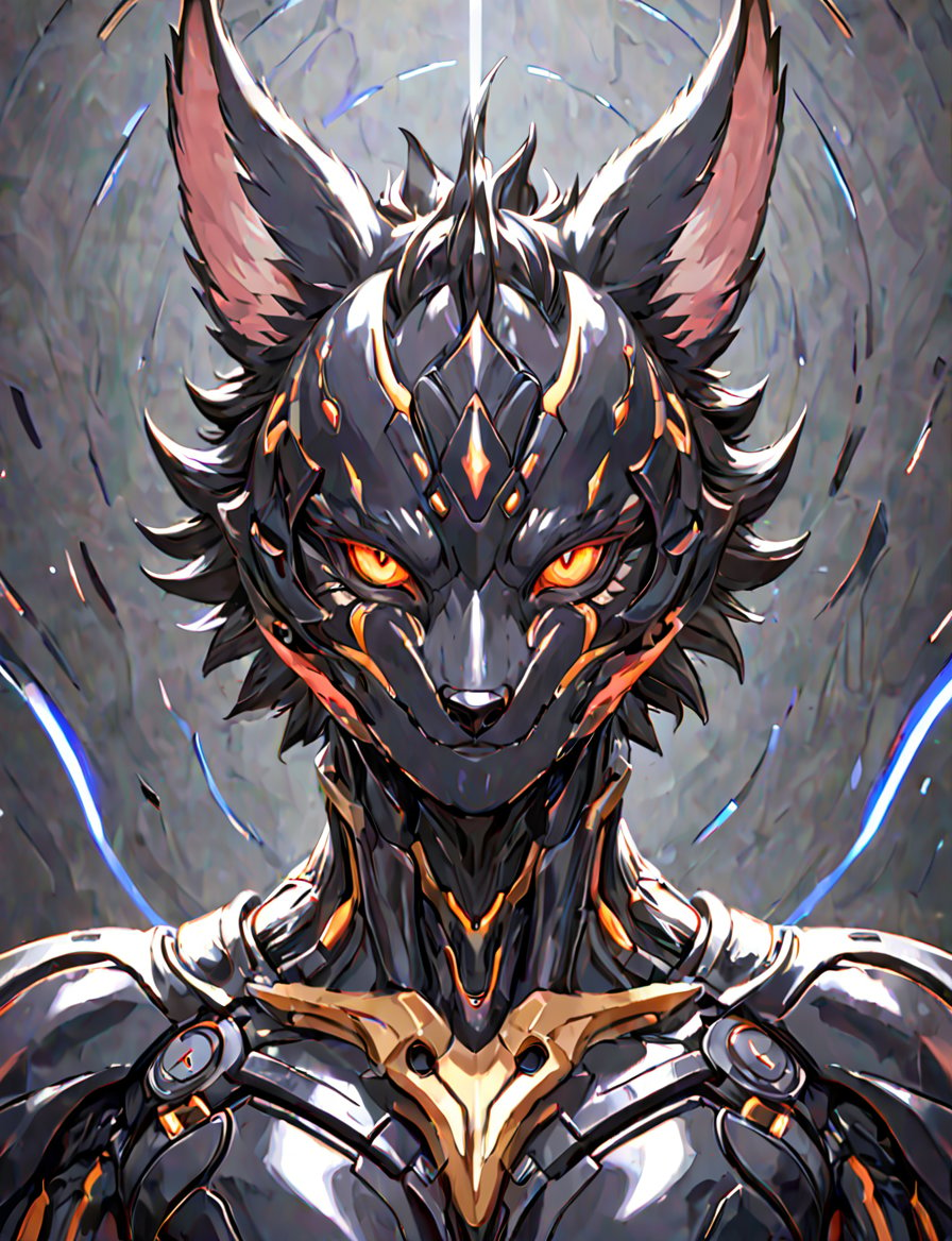 (head and shoulders portrait:1.2), Sci-Fi. (anthropomorphic manticore jackal :1.3), athletic build. wearing futuristic and highly cybernetic black armor. Inspired by the art of Destiny 2 and the style of Guardians of the Galaxy
