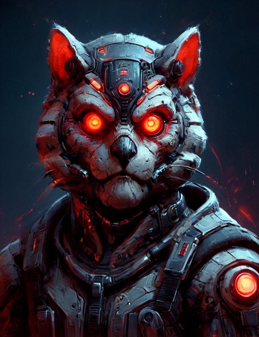 (close up, head and shoulders portrait:1.3), anthromorphic, High tech cybernetic (sugar glider :0.4) (owl:0.7), multi Eyes,Glowing red mechanical eyes, high-tech cybernetic body, futuristic power armor, bounty hunter ,xl_cpscavred,mad-cyberspace