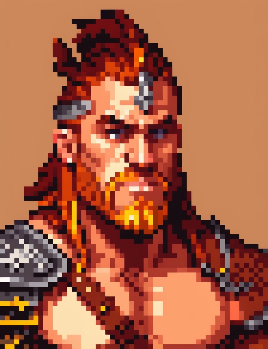 Head and shoulders portrait, barbarian warrior ,  pixel art, PixArFK, ,Pixel Art