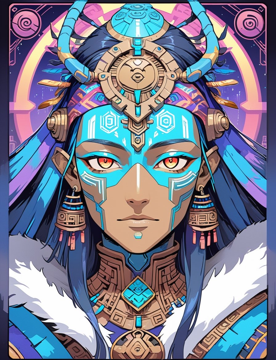 1man, Churnstyle,cyberpunk,tarot card,4K UHD,studio ghibli style,neo-aztec,high-tech lowlife, ,nocturne,breakdomain,portraitart,portrait art style