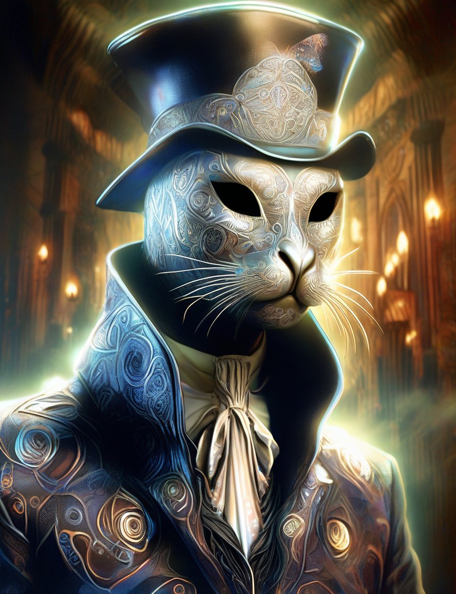 (head and shoulders portrait:1.2), (anthropomorphic seal :1.3) as vampire , zorro mask, holographic glowing eyes, wearing circus outfit , (outline sketch style:1.5), surreal fantasy, close-up view, chiaroscuro lighting, no frame, hard light, in the style of esao andrews, DonM3lv3nM4g1cXL