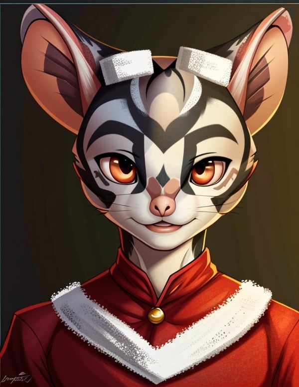 by whitemantis, by atryl, by hattonslayden, masterpiece, best quality, extremely detailed, intricate, close-up, (symmetrical head and shoulders portrait:2), facing forward, realistic, Original Character, (anthropomorphic (sugar glider:2) (reptile:1.5) elf ), (1boy:2), big eyes, (wearing santa outfit:1.5), colored skin, no_humans, Shalwar kameez, Volumetric Lighting, Best Shadows, Shallow Depth of Field, blurry background , winter setting ,FurryCore