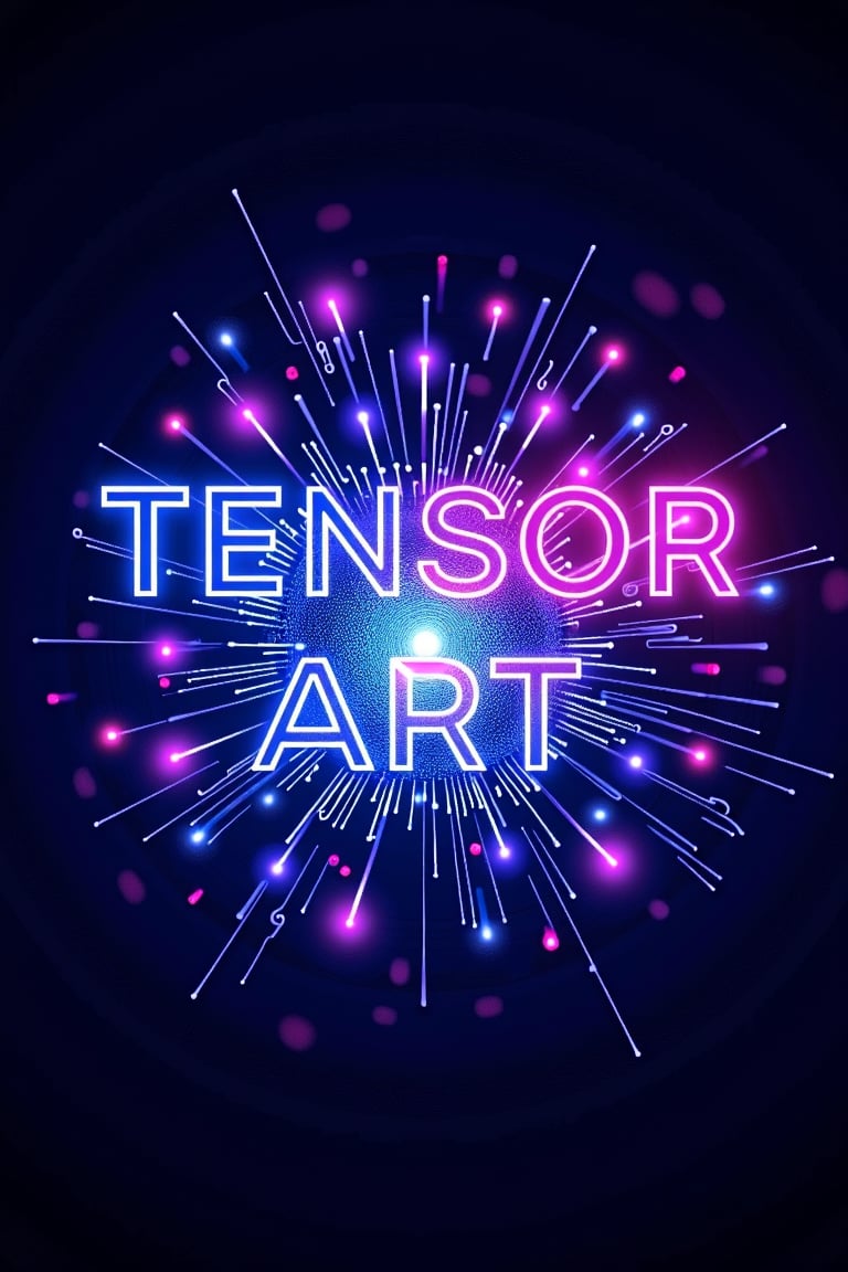 Vibrant digital logo featuring a stylized 'TENSOR  ART' in bold, neon-like letters with swirling tensor-inspired patterns in the background. The text is set against a dark blue-purple gradient, with glowing white highlights that resemble circuit board components. In the center, a mesmerizing vortex of 1s and 0s appears to pulse with energy.