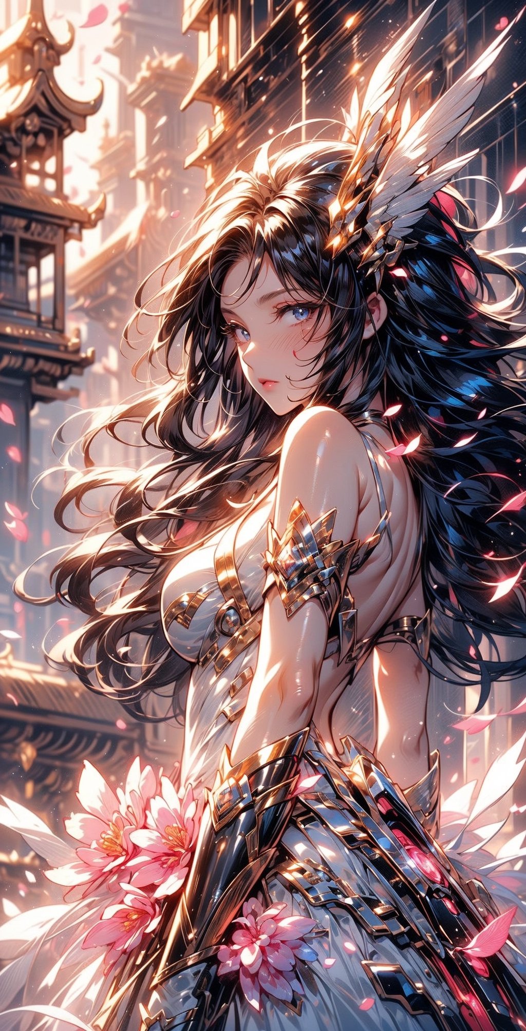 (extremely detailed CG unity 8k wallpaper),(((masterpiece))), (((best quality))), ((ultra-detailed)), (best illustration),(best shadow), ((an extremely delicate and beautiful)),dynamic angle,floating, solo,((1girl)),{long wavy curly hair},expressionless,((white idol dress)), anglesailor dress,(detailed wet clothes),silk shawl,bikini,underboob, frills,cute anime face,blush,(beautiful detailed eyes), (detailed light),feather, nature, (sunlight), river, (forest),(((floating palace))),beautiful and delicate water,(painting),(sketch),(bloom),(shine),