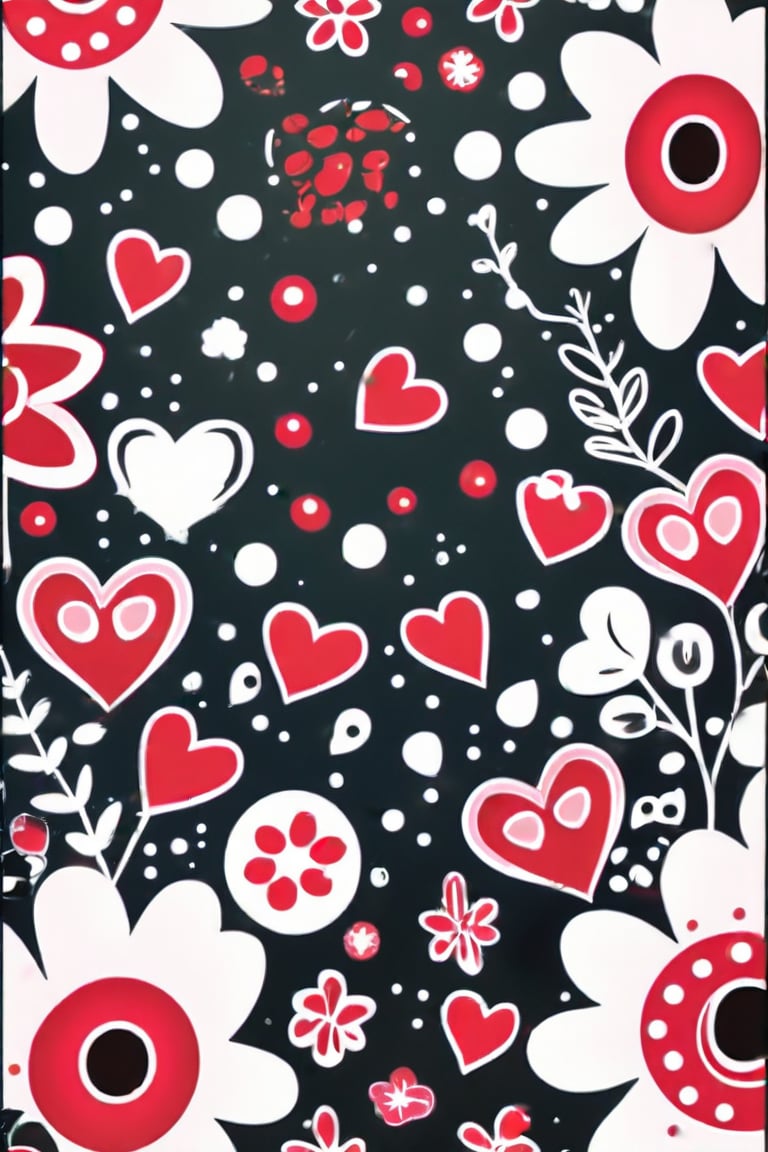 Make a background pattern for a card, with flowers, hearts, dots, comic style