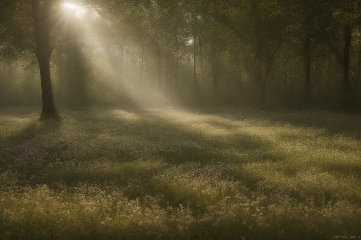 amozon It was covered with a huge forest.Beautiful sun rays hit the ground on the grass full of flowers through,Masterpiece