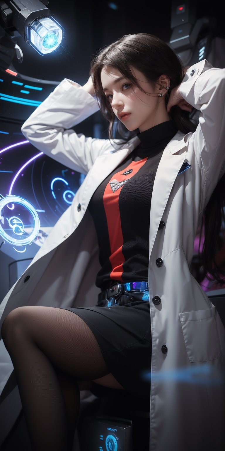 doctor with gentle eyes and a calming presence, her white coat illuminated by the soft glow of advanced medical technology. Holographic diagnostics swirl around her as she uses precise tools to heal a wounded patient, their grateful gaze reflecting her compassion.
 
