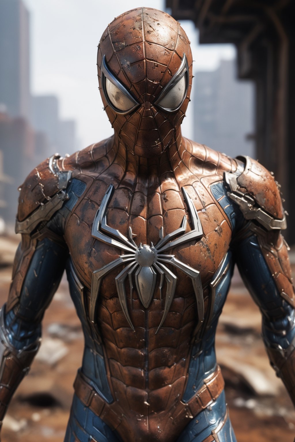 Spider-Man, innovative, futuristic, rusty armor, photorealistic
Spider-Man wearing a weathered suit of futuristic armor, covered in rust and decay. The suit is highly detailed and photorealistic, showing the passage of time and the harsh conditions it has been through.