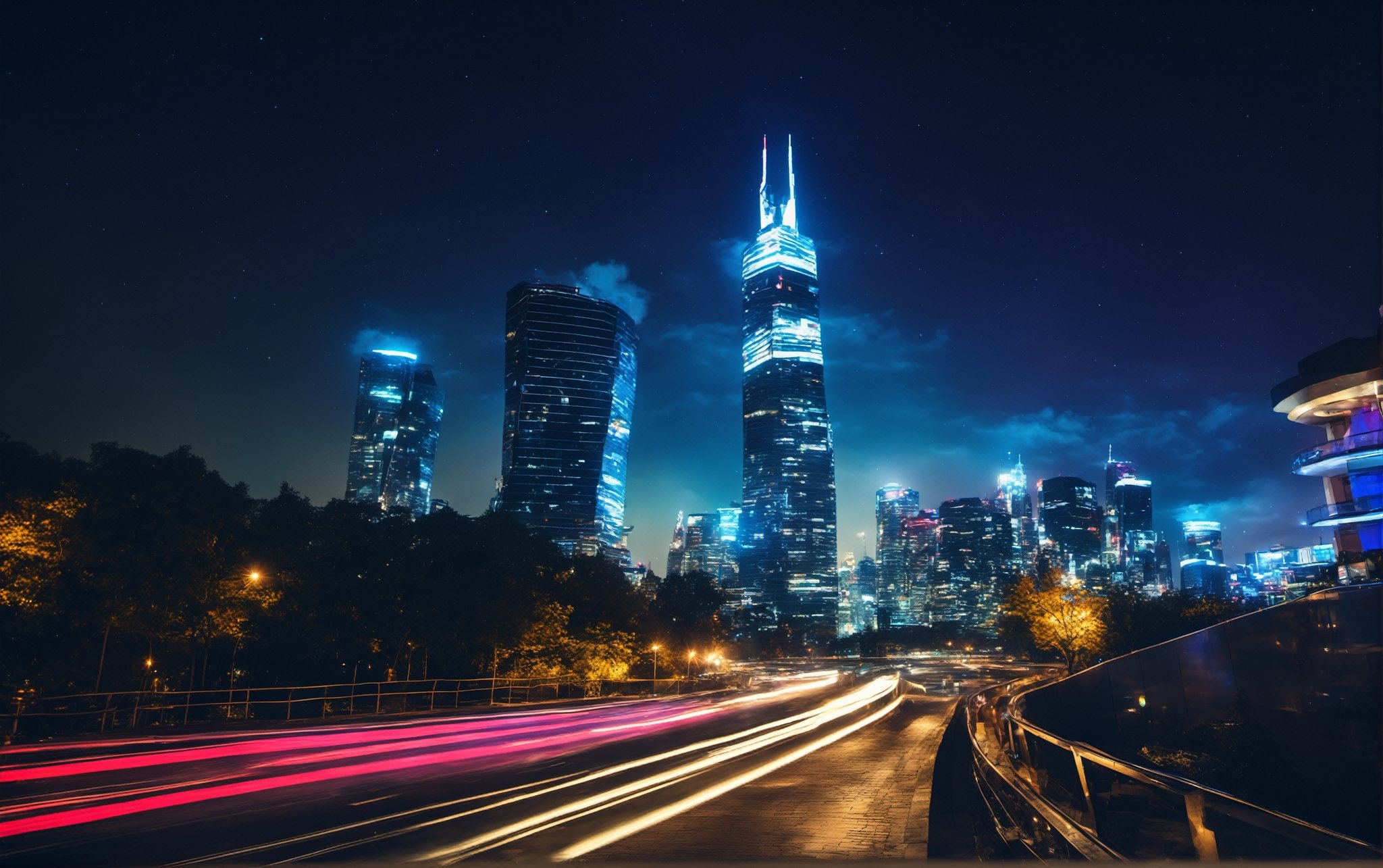 RAW photograph, shot with Canon6D Mark 2, 50mm Nikon, photorealistic, ultrarealistic masterpiece, highly detailed face and skin texture, realistic skin, high contrast, high resolution, evening lighting, mood lighting, best quality

wide angle shot of a futuristic city skyline at night, motion blur, neon lighting, starry clear night