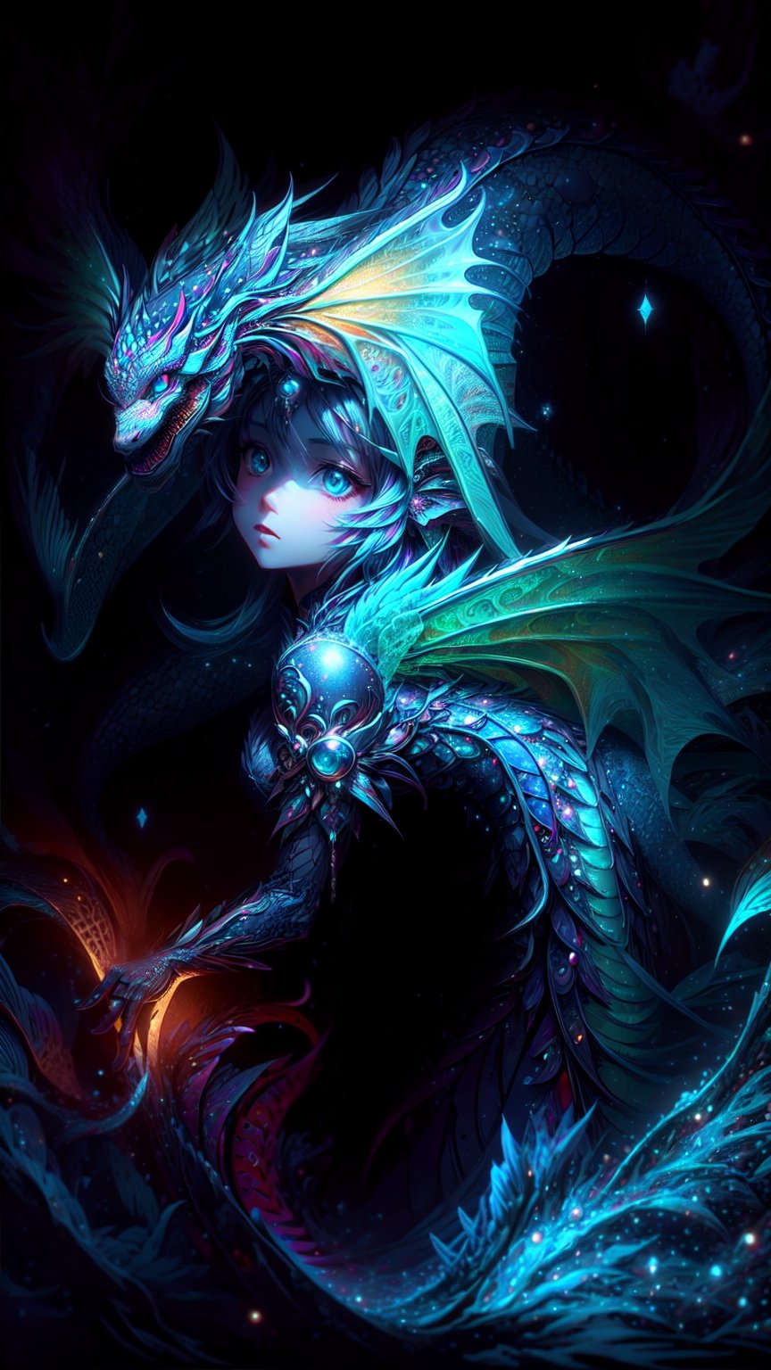 ((best quality)), ((masterpiece)), ((ultra-detailed)), extremely detailed CG, (illustration), ((detailed light)), (an extremely delicate and beautiful), a girl, solo, ((upper body,)), ((cute face)), expressionless, (beautiful detailed eyes), blue dragon eyes, (Vertical pupil:1.2), white hair, shiny hair, colored inner hair, (Dragonwings:1.4), [Armor_dress], blue wings, blue_hair ornament, ice adorns hair, [dragon horn], depth of field, [ice crystal], (snowflake), High detailed ,Color magic,DonMF41ryW1ng5