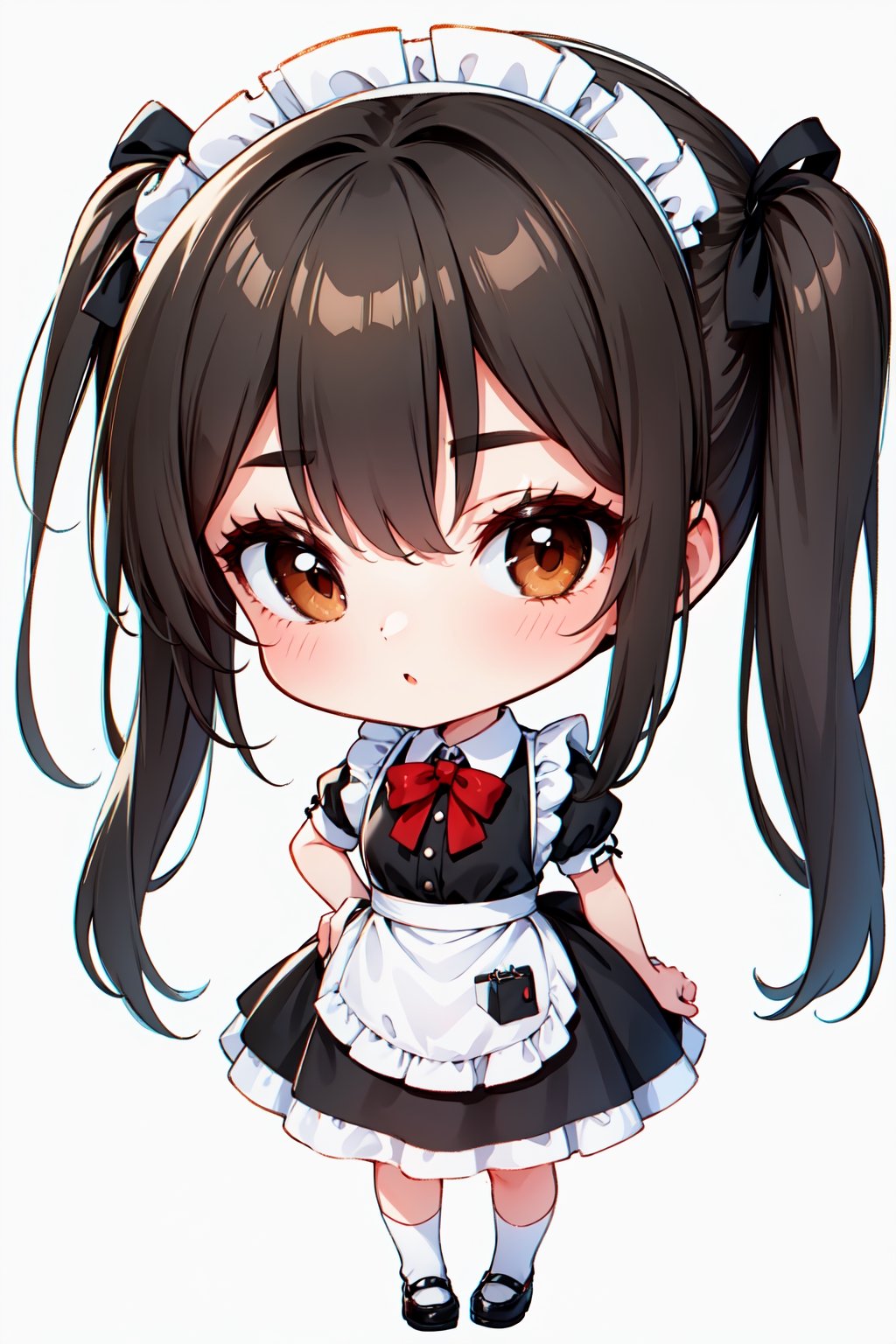 Cute girl, White background, full body image, maid girl, mastepiece quality. Chibi