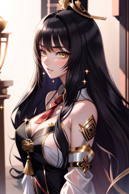 1girl, (cunning girl:1.4), (cunning girl trance:1.4), (fox girl), yangire simulator, glowing eyes, cunning smile, (shaded face:1.2), (Tattoo in breast). Very beautiful charming girl, cunning smile, black long hair. Very elegant white ancient miko dress. She has a small but beautiful red tie on the right side of her hair. She has very elegant but beautiful golden hairpin on the left side off her hair. She has a very charming golden eyes. Black long hair, juicy lips, She has a beautiful shiny skin. Beautiful hands. She has a "onee-san" aura. close-up image of chest up. himecut hairstyle. Fantasy forest in background. it’s night with a beautiful starry sky. fox tail. black tails.