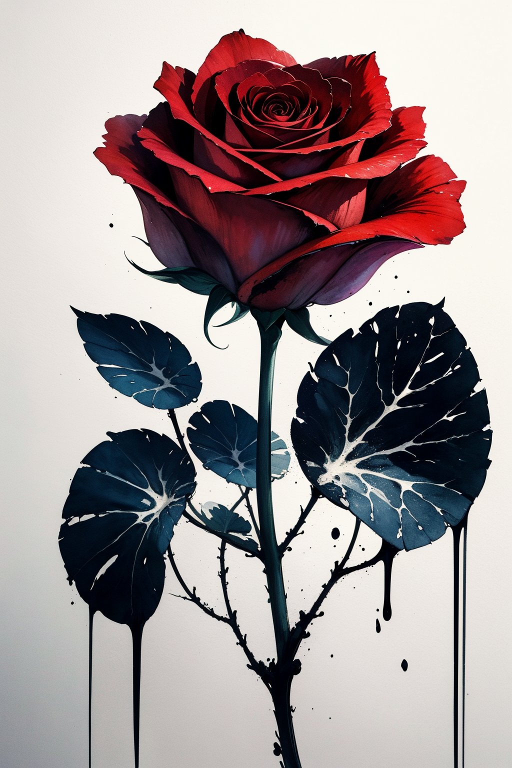 Rose, flower, stunning image, minimalism, ink, watercolor, plant, no humans, masterpiece, stunning image, ink everywhere.