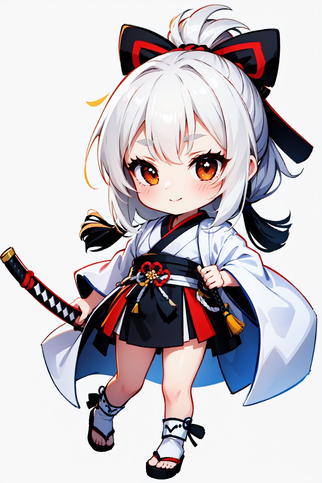 Cute girl, White background, full body image, samurai girl, masterpiece quality. Chibi,Chibi
