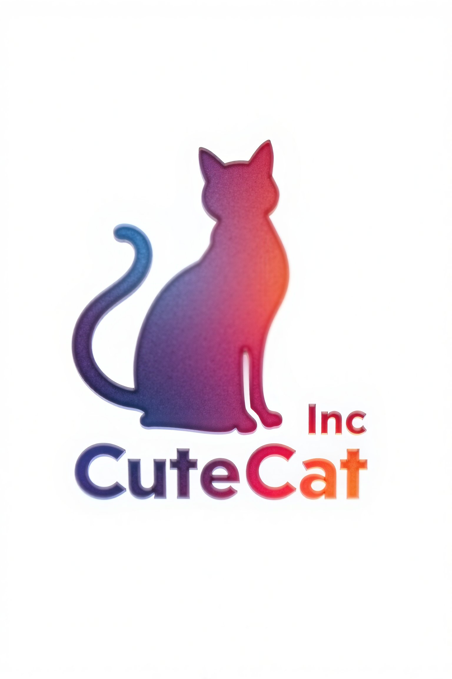 A dynamic close-up of a corporate logo featuring a cat silhouette in vibrant colors, with the words CuteCat Inc elegantly integrated. The image is set against a white background, exuding a modern and professional style. The design is visually stunning, with attractive aesthetics and a polished, digital art finish. Masterpiece quality, capturing the essence of a corporate design with a touch of playful charm.