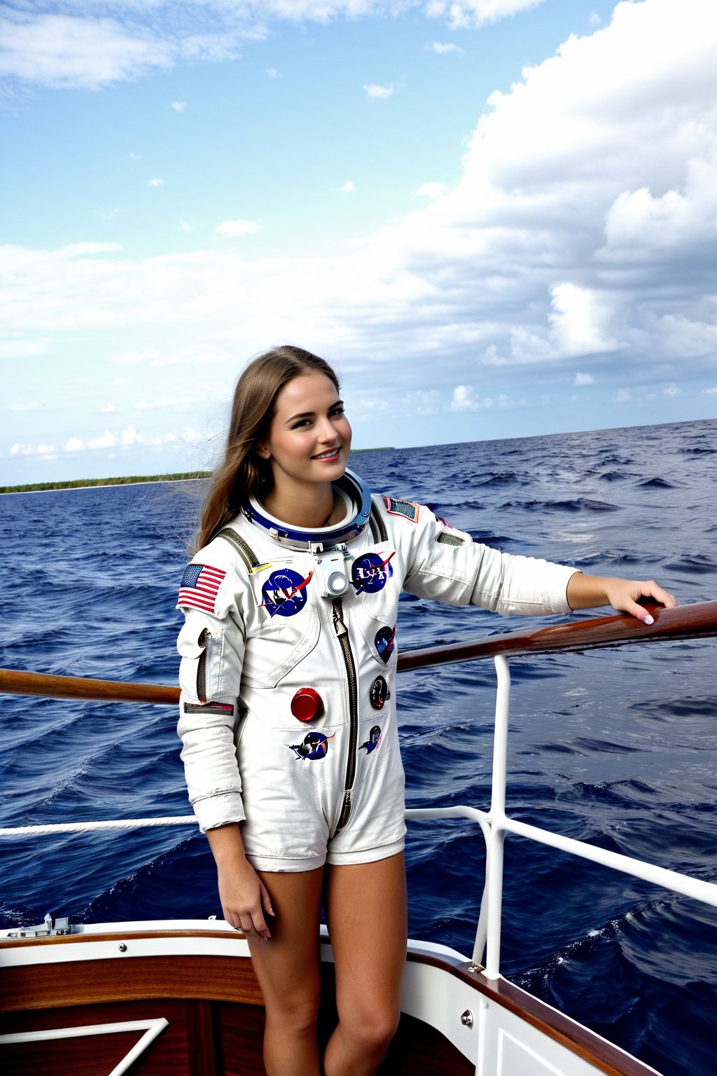 girl on boat, whit astronaut clotes,pr3tty girl