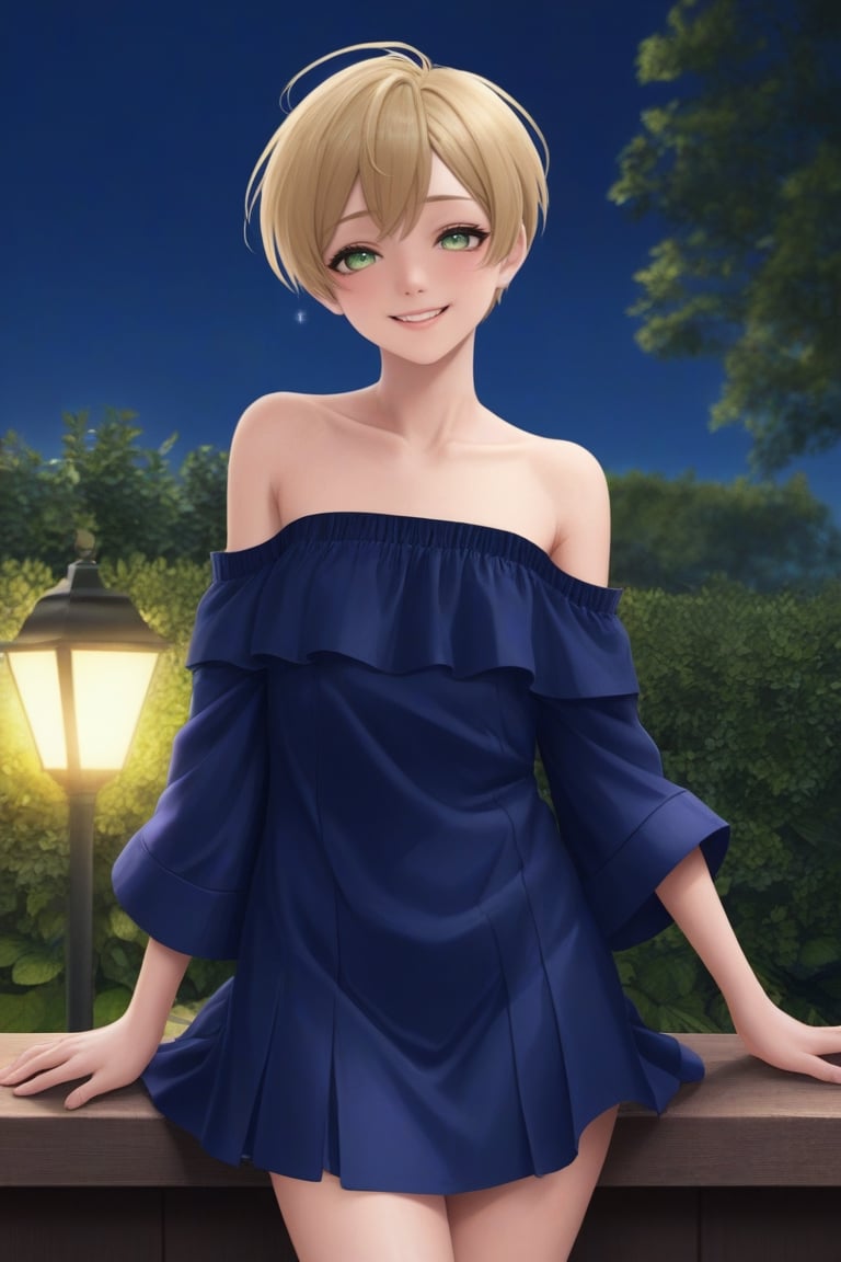 
Best quality, masterpiece, ultra high res, (photorealistic:1.4), raw photo, 1boy, night bar dress, off shoulder, garden, glowing skin, light smile, 

,Male mature, androgynous, male face, flat_chest, otoko no ko, femboy, twink, 20 years boy