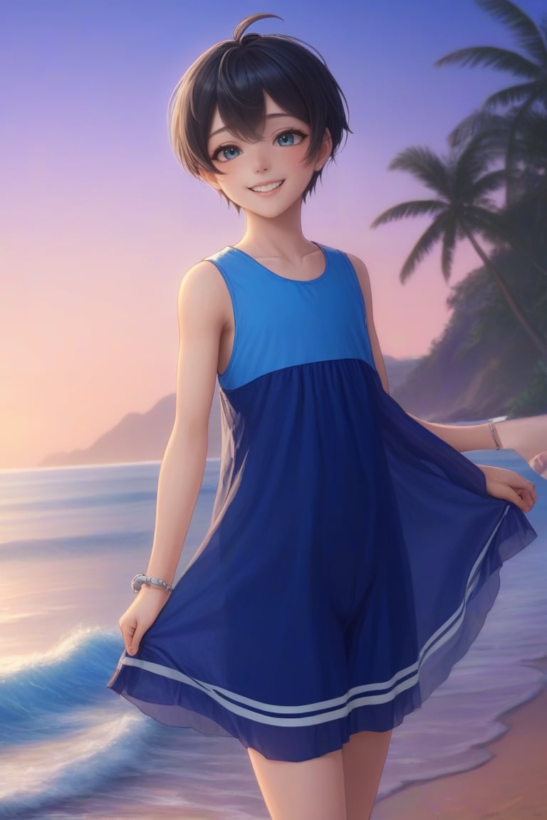 
Best quality, masterpiece, ultra high res, (photorealistic:1.4), raw photo, 1boy, kawaii night party dress, beach, glowing skin, light smile, 

,Male mature, androgynous, male face, flat_chest, otoko no ko, femboy, twink, 20 years boy