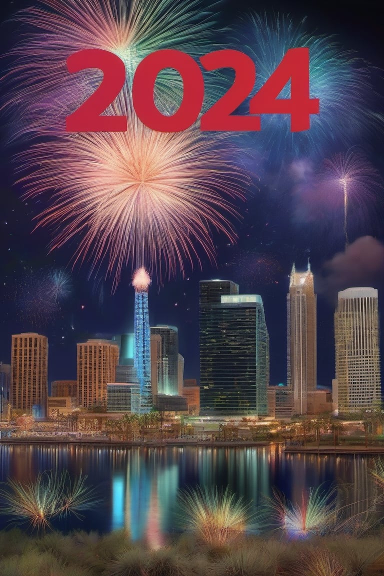 The big word "(2024:1.4)" , fireworks, city, island, Phoenix