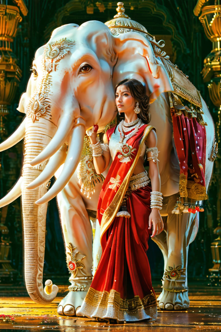 ,((((six tusked elephant:1.5)))), beautiful woman