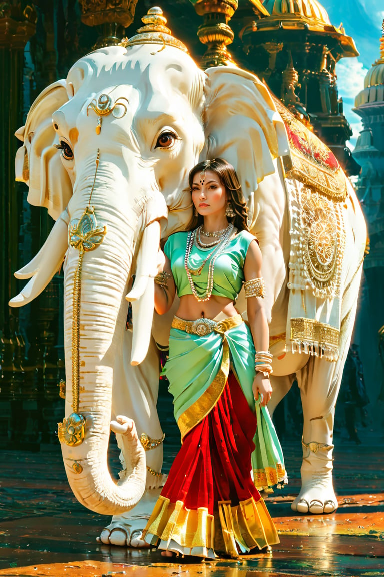 ,((((six tusked elephant:1.5)))), beautiful woman