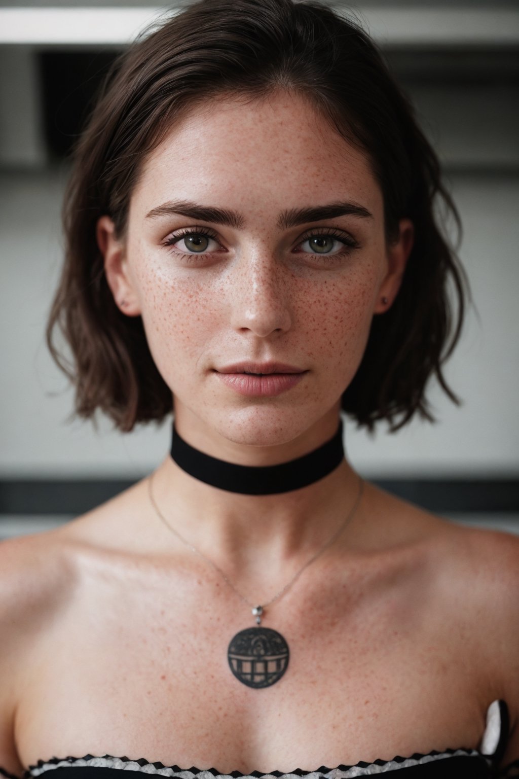 photo, rule of thirds, medium hair, detailed face, detailed nose, freckles, collar or choker, smirk, tattoo,full_body,standing,house,kitchen
,realism,realistic,raw,analog,woman,portrait,photorealistic,analog,realism,m4d4m