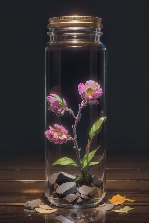 Art in glass, there are all kinds of flowers in the glass, no human beings, leaves, plants, flowers of various colors, still life, professional photography, ultra-high definition,