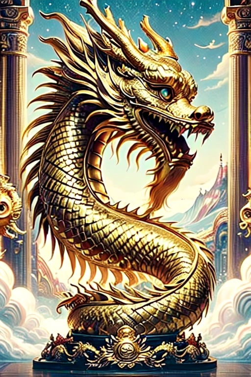 (Masterpiece, high quality:1.5), Vibrant, detailed, high-resolution, artistic, majestic, magnificent , elaborate detail, awe-inspiring, splendid, celebratory,

(Giant golden dragon:1.2), flying dragon in the sky, large, majestic, overwhelming presence, by Futu rEvoLab, historical, mythical, dynamic, visually striking, Exquisite face, there is a golden text "Happy New Year 2024" at the top left,happy new year