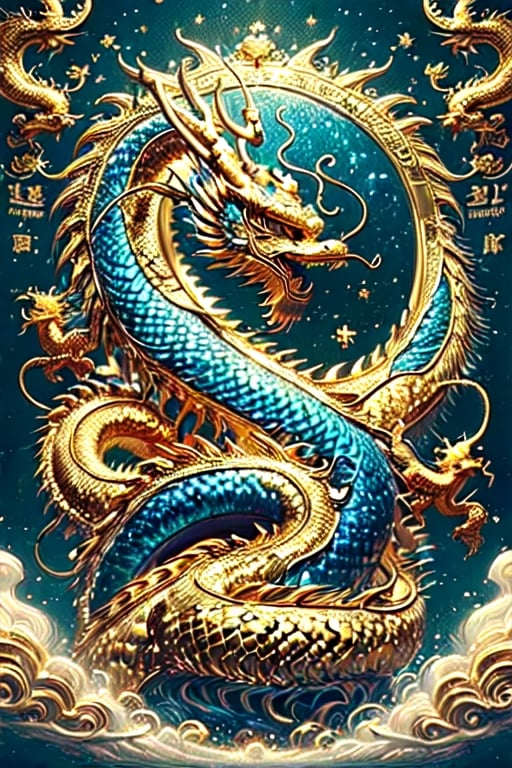 (Masterpiece, high quality:1.5), Vibrant, detailed, high-resolution, artistic, majestic, magnificent , elaborate detail, awe-inspiring, splendid, celebratory,

(Blue golden dragon:1.2), flying dragon in the sky, large, majestic, overwhelming presence, by Futu rEv oLab, historical, mythical, dynamic, visually striking, Exquisite face, golden text "Happy New Year 2024" at the top left