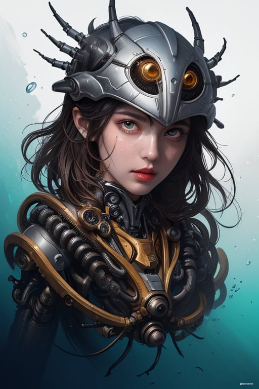 a girl, thunder yellow jacket, tight suit,Space helm of the 1960s,and the anime series ace, Fantastic Surrealism, Post-apocalyptic, Cute Illustration, Bio-Robotic Art, Fantasy Digital Painting, Fantasy Landscapes, Dragon with a futurastic underwater helm Fantasy, Art, Surrealism, Geomorphologie-Kunst, Fluid Art, Underwater Photography, Biomechanical Sculpture, Kemono, Beautiful Girl Turned to the Camera, White Background, 3D Vector Art, Greg Rutkowski,  Detailedface, Detailedeyes, 1 girl