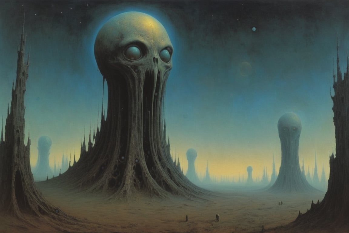 Sidereal space inhabited by strange beings, by Zdislaw Beksinski